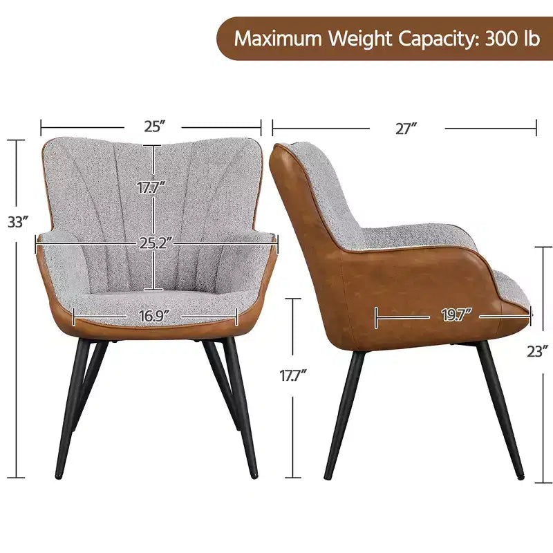 2er Set Moderner gepolsterter Sessel mit geschwungener Rückenlehne für das Wohnzimmer, Grau und Retro-Braun
