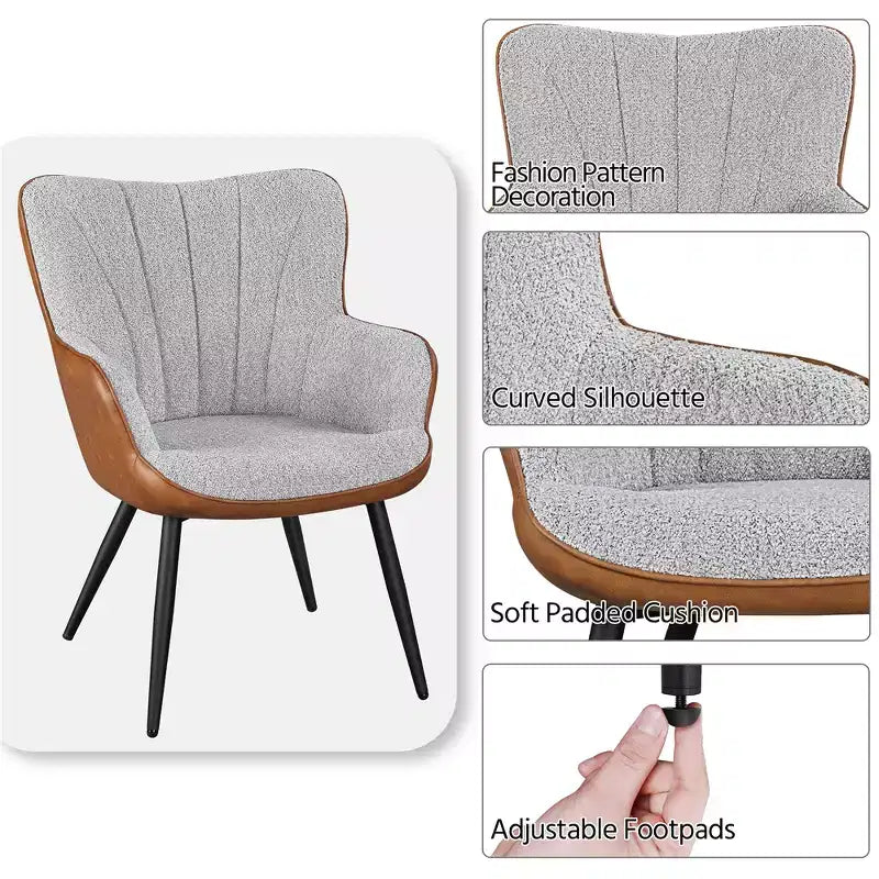 2er Set Moderner gepolsterter Sessel mit geschwungener Rückenlehne für das Wohnzimmer, Grau und Retro-Braun
