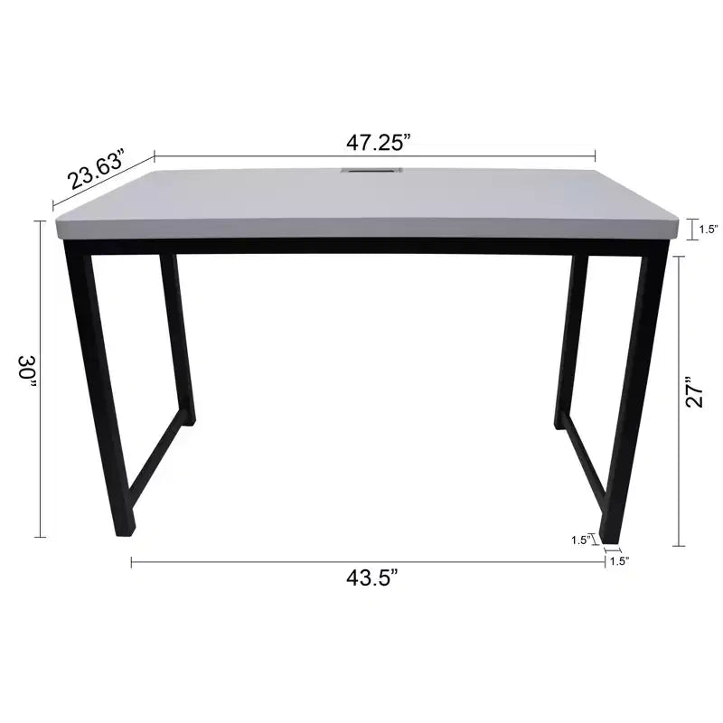 Bürocomputertisch, hellgraue Platte mit schwarzem Metallgestell, 76 cm hoch