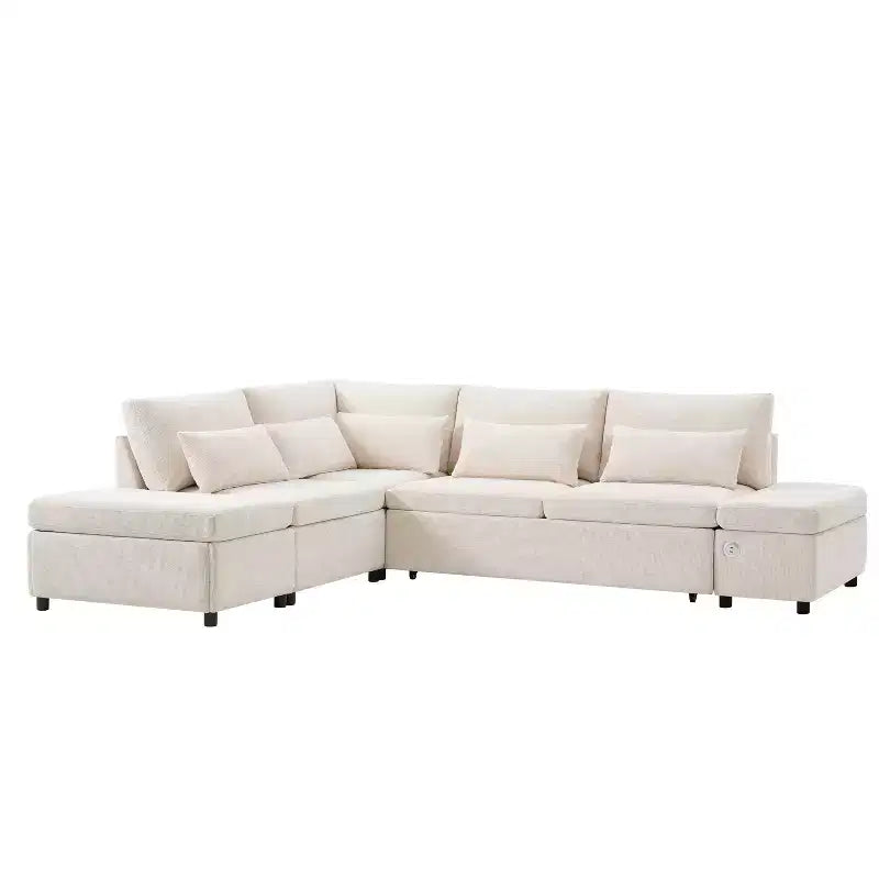 L-förmiges modulares Schlafsofa für 6 Personen mit Stauraum-Ottomane, Chenille, anpassbar