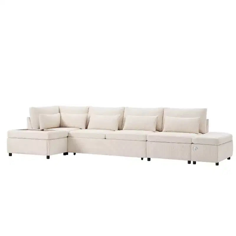 L-förmiges modulares Schlafsofa für 6 Personen mit Stauraum-Ottomane, Chenille, anpassbar