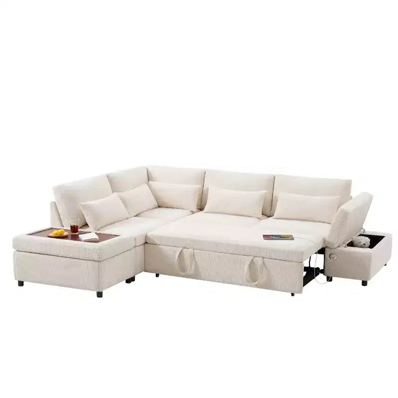L-förmiges modulares Schlafsofa für 6 Personen mit Stauraum-Ottomane, Chenille, anpassbar