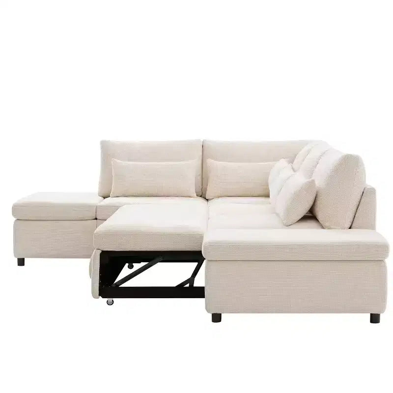 L-förmiges modulares Schlafsofa für 6 Personen mit Stauraum-Ottomane, Chenille, anpassbar