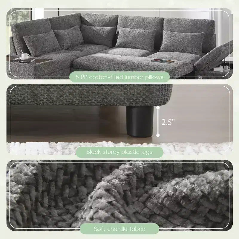 L-förmiges modulares Schlafsofa für 6 Personen mit Stauraum-Ottomane, Chenille, anpassbar