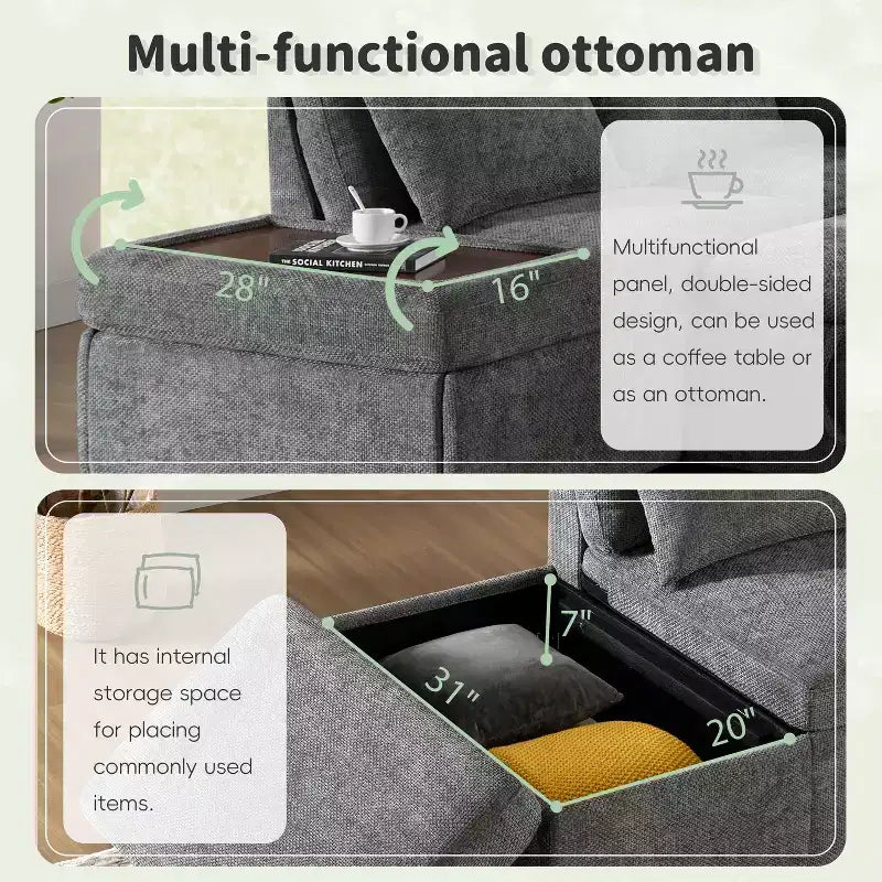 L-förmiges modulares Schlafsofa für 6 Personen mit Stauraum-Ottomane, Chenille, anpassbar