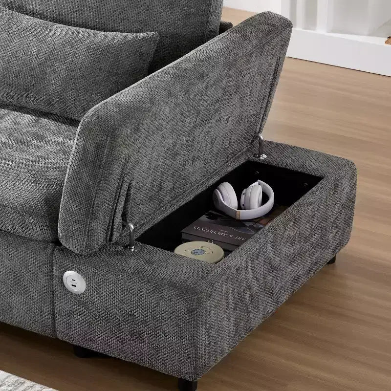 L-förmiges modulares Schlafsofa für 6 Personen mit Stauraum-Ottomane, Chenille, anpassbar