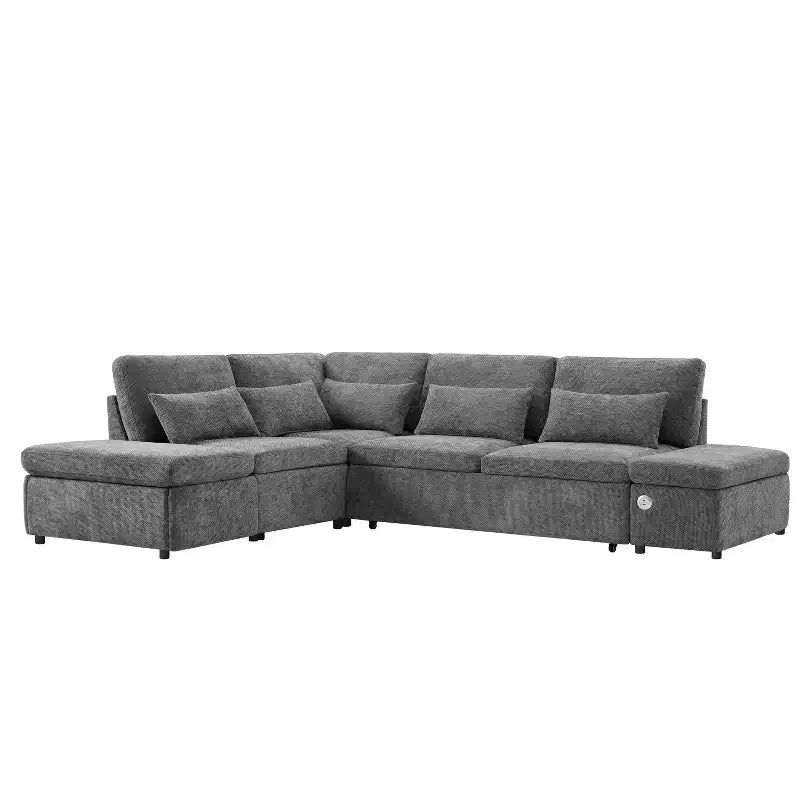 L-förmiges modulares Schlafsofa für 6 Personen mit Stauraum-Ottomane, Chenille, anpassbar