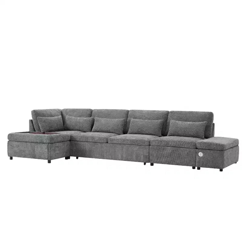 L-förmiges modulares Schlafsofa für 6 Personen mit Stauraum-Ottomane, Chenille, anpassbar