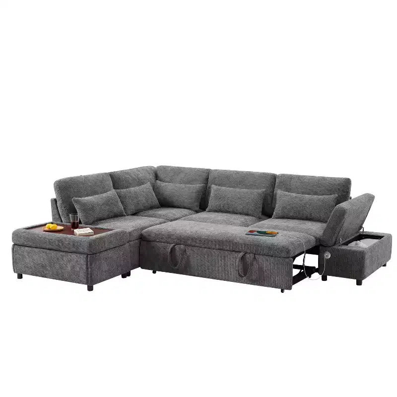 L-förmiges modulares Schlafsofa für 6 Personen mit Stauraum-Ottomane, Chenille, anpassbar