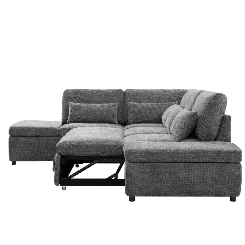 L-förmiges modulares Schlafsofa für 6 Personen mit Stauraum-Ottomane, Chenille, anpassbar