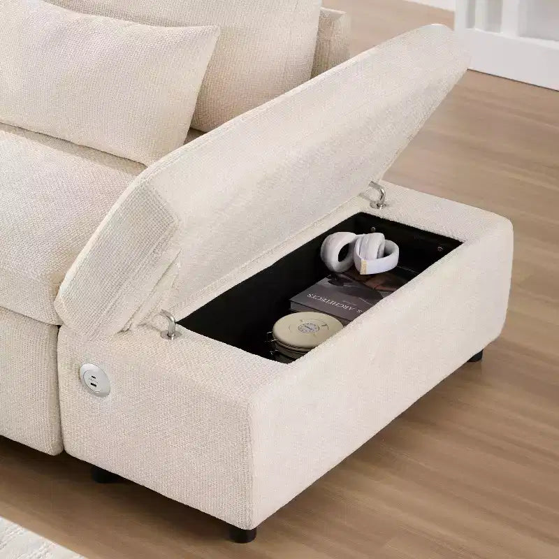 L-förmiges modulares Schlafsofa für 6 Personen mit Stauraum-Ottomane, Chenille, anpassbar