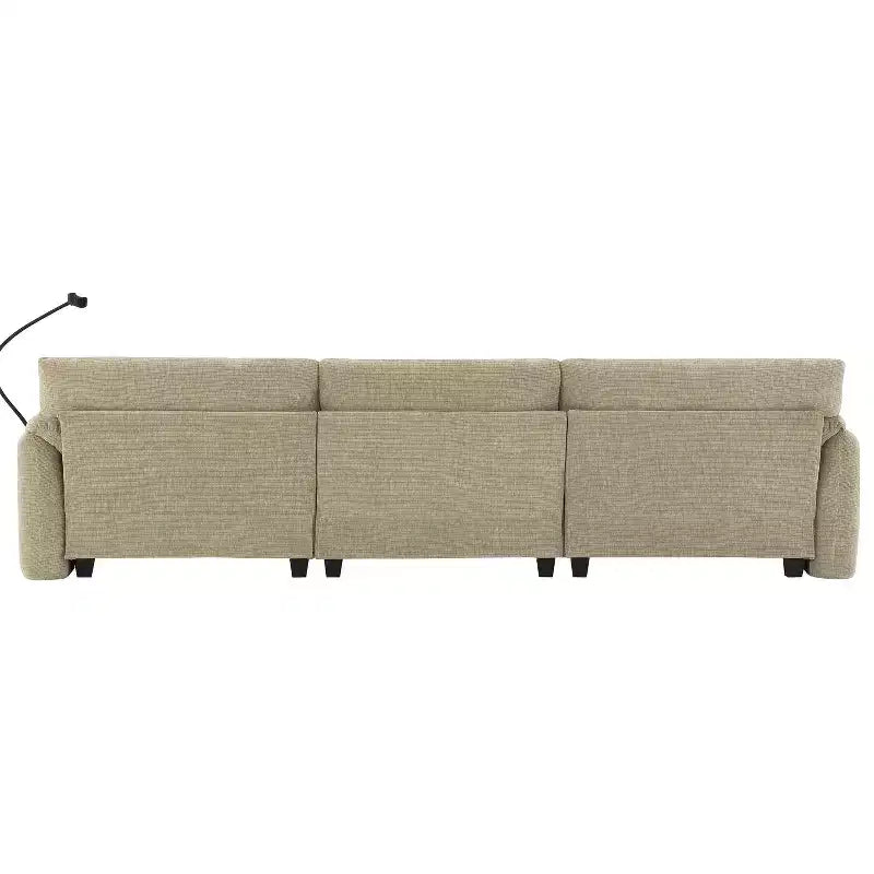 Gestreiftes Chenille Ecksofa-Modul mit USB-/Typ-C-Ladeanschlüssen und Aufbewahrungshocker
