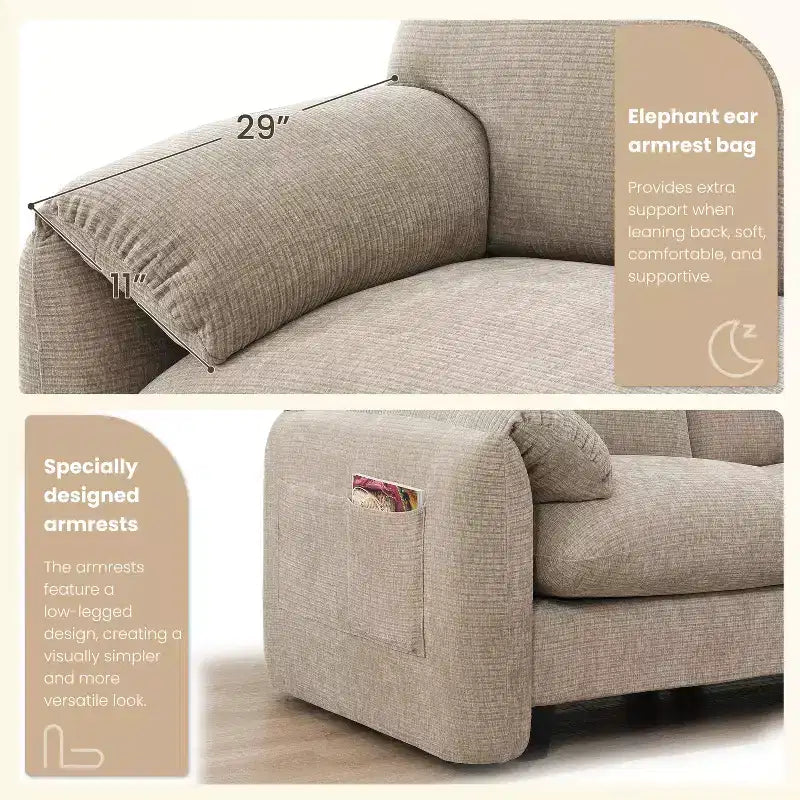 Gestreiftes Chenille Ecksofa-Modul mit USB-/Typ-C-Ladeanschlüssen und Aufbewahrungshocker