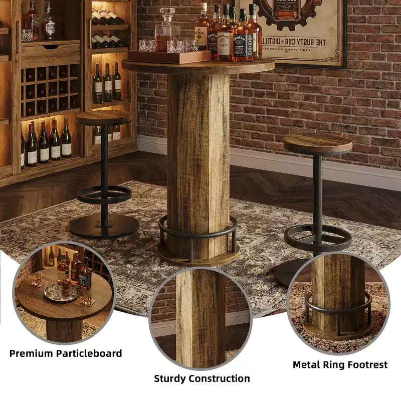 Bistrotisch-Set mit 2 Barhockern, Cocktailtisch und Stühlen für die Hausbar