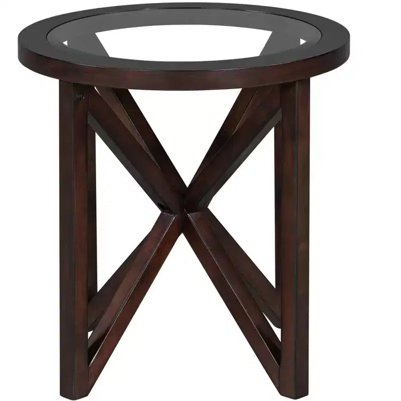 Runder/Ovaler Couchtisch, Glasbeistelltisch, Cocktailtisch, Sofatisch, Beistelltisch, Wohnzimmertisch, Schwarz/Kirsche – ModernLuxe