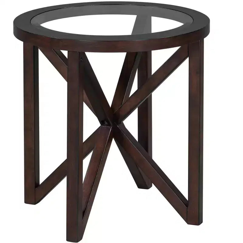 Runder/Ovaler Couchtisch, Glasbeistelltisch, Cocktailtisch, Sofatisch, Beistelltisch, Wohnzimmertisch, Schwarz/Kirsche – ModernLuxe