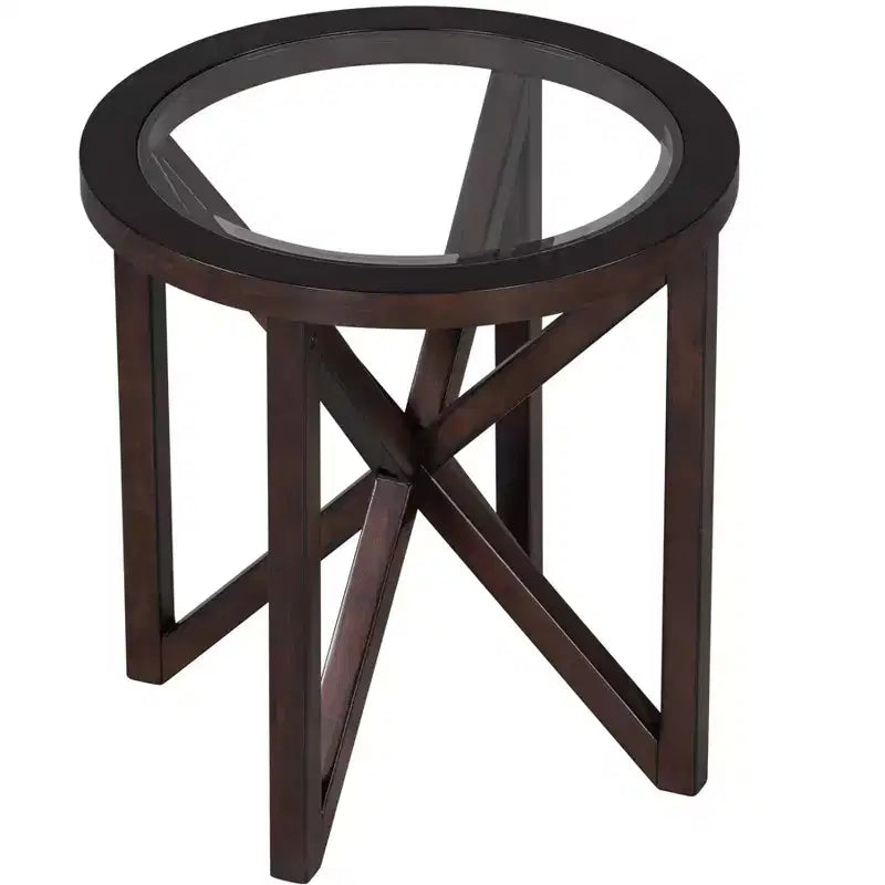 Runder/Ovaler Couchtisch, Glasbeistelltisch, Cocktailtisch, Sofatisch, Beistelltisch, Wohnzimmertisch, Schwarz/Kirsche – ModernLuxe