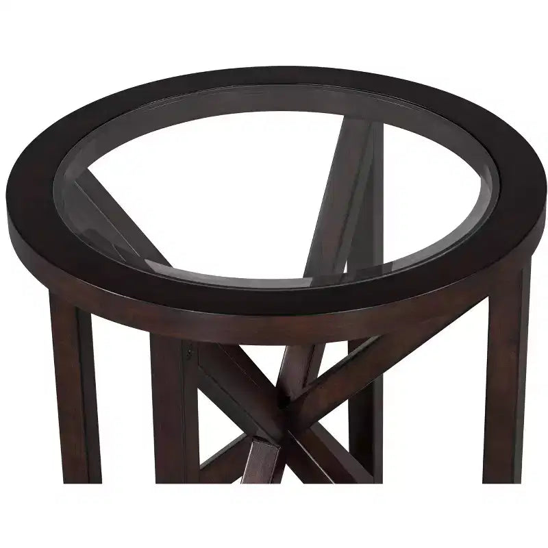 Runder/Ovaler Couchtisch, Glasbeistelltisch, Cocktailtisch, Sofatisch, Beistelltisch, Wohnzimmertisch, Schwarz/Kirsche – ModernLuxe