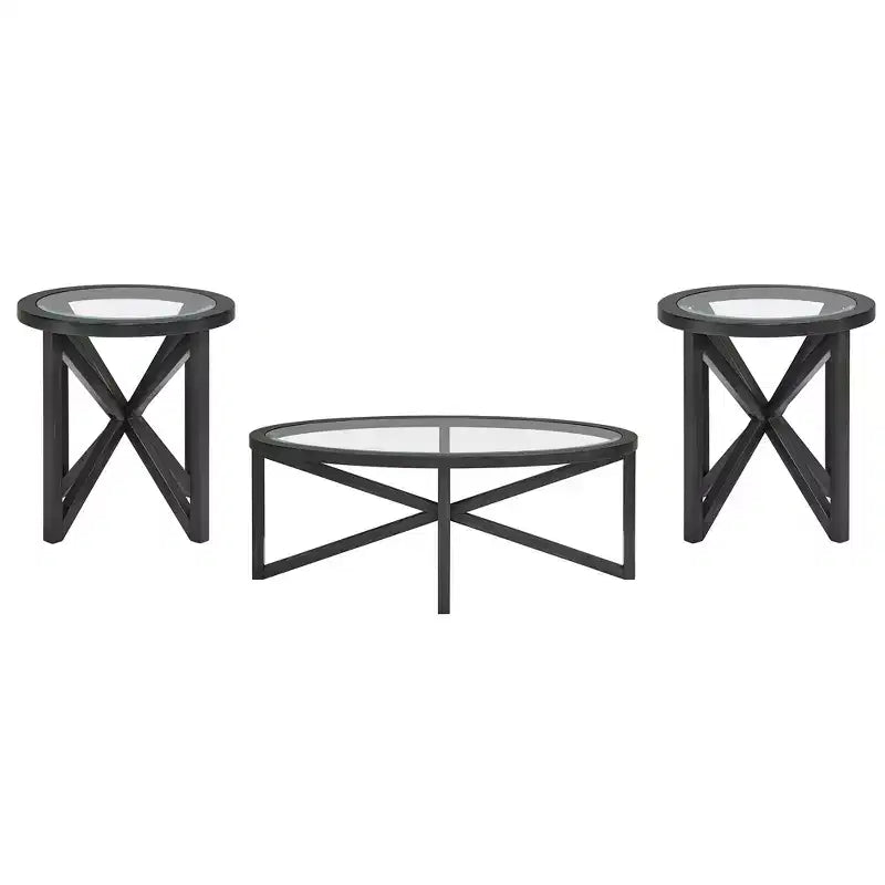 Runder/Ovaler Couchtisch, Glasbeistelltisch, Cocktailtisch, Sofatisch, Beistelltisch, Wohnzimmertisch, Schwarz/Kirsche – ModernLuxe