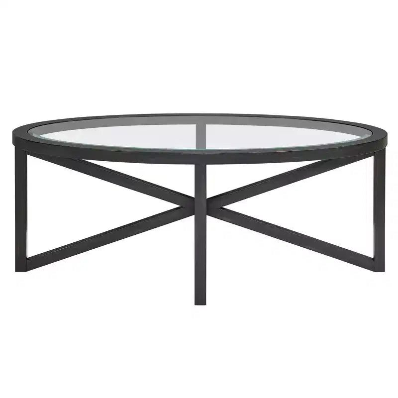 Runder/Ovaler Couchtisch, Glasbeistelltisch, Cocktailtisch, Sofatisch, Beistelltisch, Wohnzimmertisch, Schwarz/Kirsche – ModernLuxe