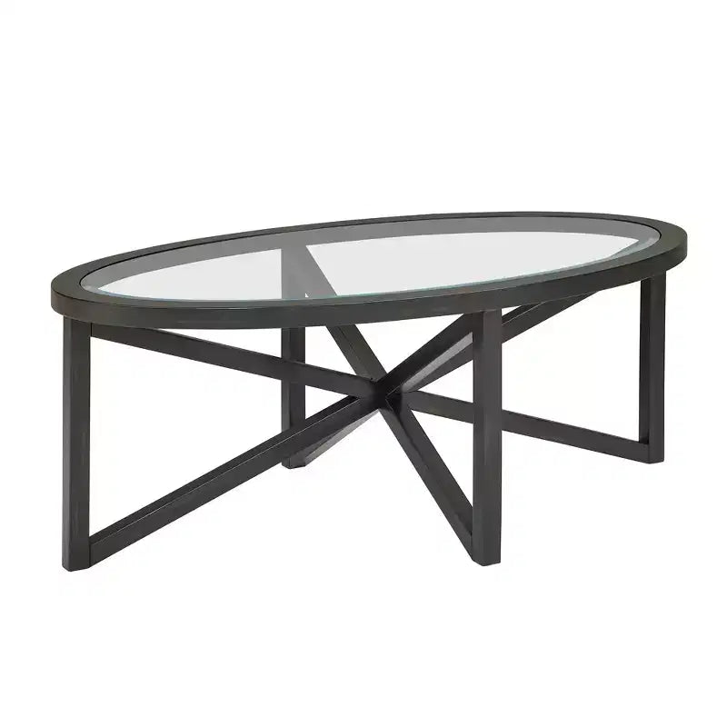 Runder/Ovaler Couchtisch, Glasbeistelltisch, Cocktailtisch, Sofatisch, Beistelltisch, Wohnzimmertisch, Schwarz/Kirsche – ModernLuxe