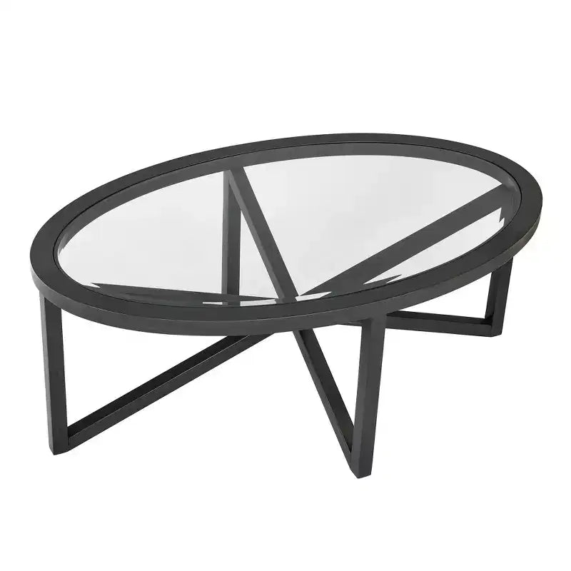 Runder/Ovaler Couchtisch, Glasbeistelltisch, Cocktailtisch, Sofatisch, Beistelltisch, Wohnzimmertisch, Schwarz/Kirsche – ModernLuxe