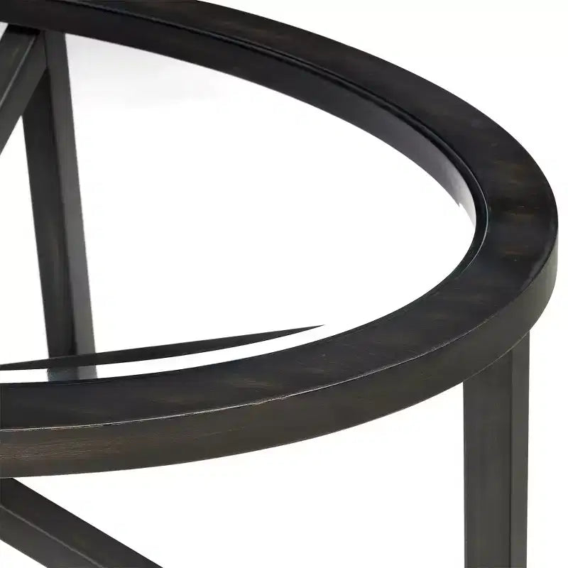 Runder/Ovaler Couchtisch, Glasbeistelltisch, Cocktailtisch, Sofatisch, Beistelltisch, Wohnzimmertisch, Schwarz/Kirsche – ModernLuxe