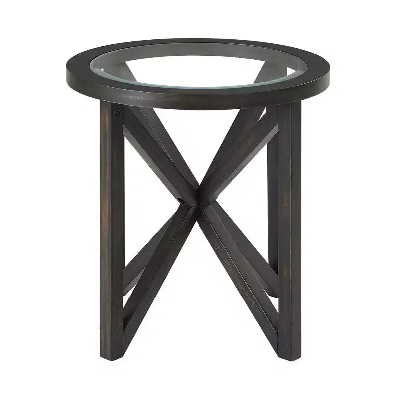 Runder/Ovaler Couchtisch, Glasbeistelltisch, Cocktailtisch, Sofatisch, Beistelltisch, Wohnzimmertisch, Schwarz/Kirsche – ModernLuxe