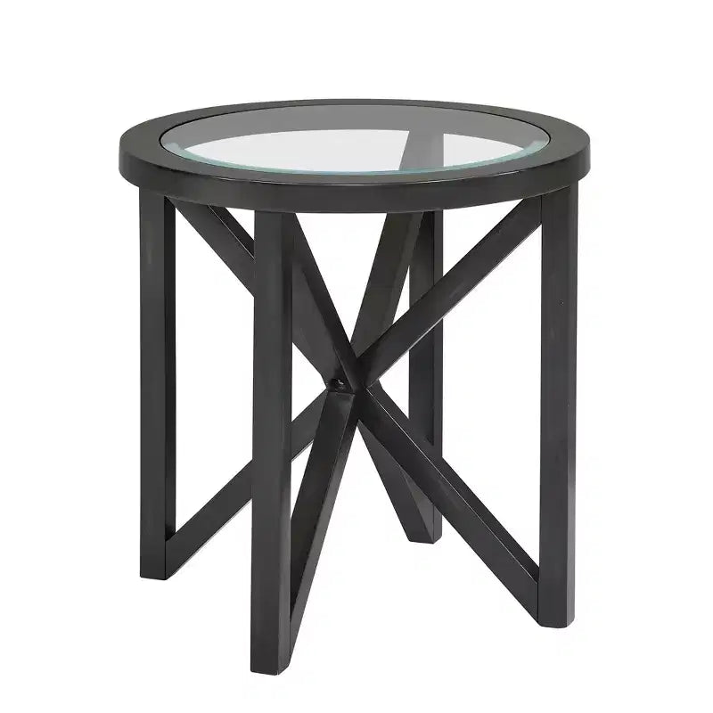 Runder/Ovaler Couchtisch, Glasbeistelltisch, Cocktailtisch, Sofatisch, Beistelltisch, Wohnzimmertisch, Schwarz/Kirsche – ModernLuxe