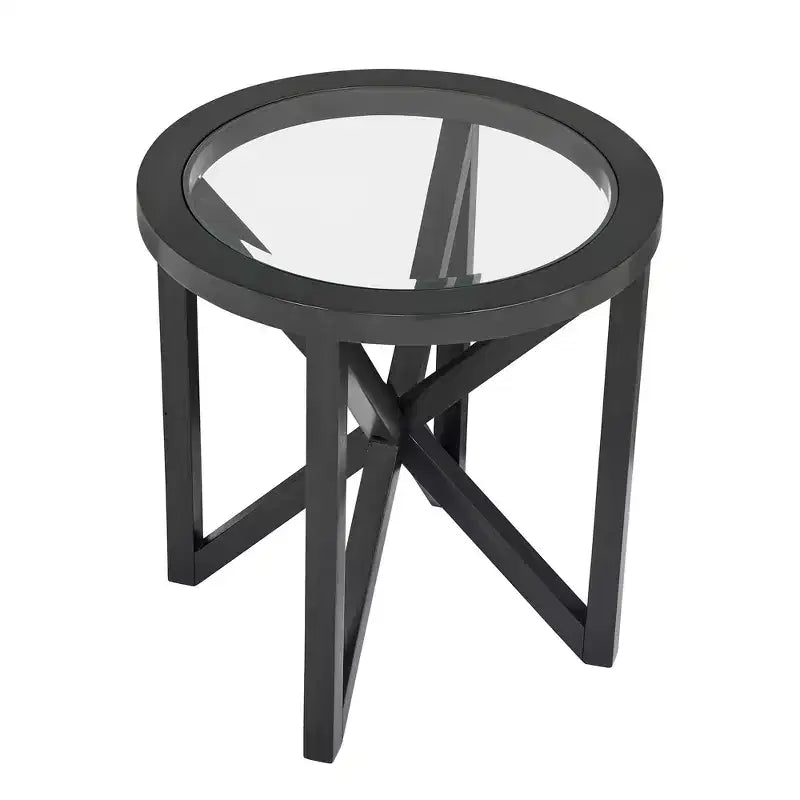 Runder/Ovaler Couchtisch, Glasbeistelltisch, Cocktailtisch, Sofatisch, Beistelltisch, Wohnzimmertisch, Schwarz/Kirsche – ModernLuxe