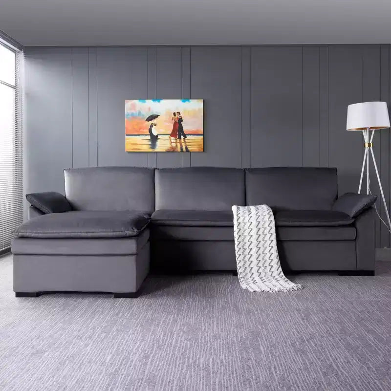 117.7 Sectional Sofa With Ottoman Dark Gray, Velvet Material Indoor Sofa.