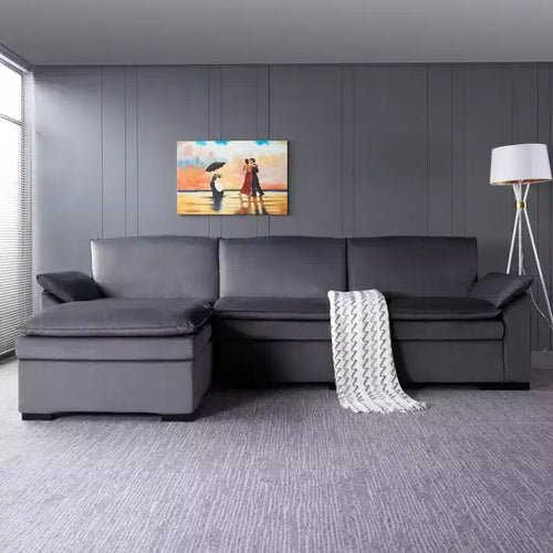 117.7 Sectional Sofa With Ottoman Dark Gray, Velvet Material Indoor Sofa.