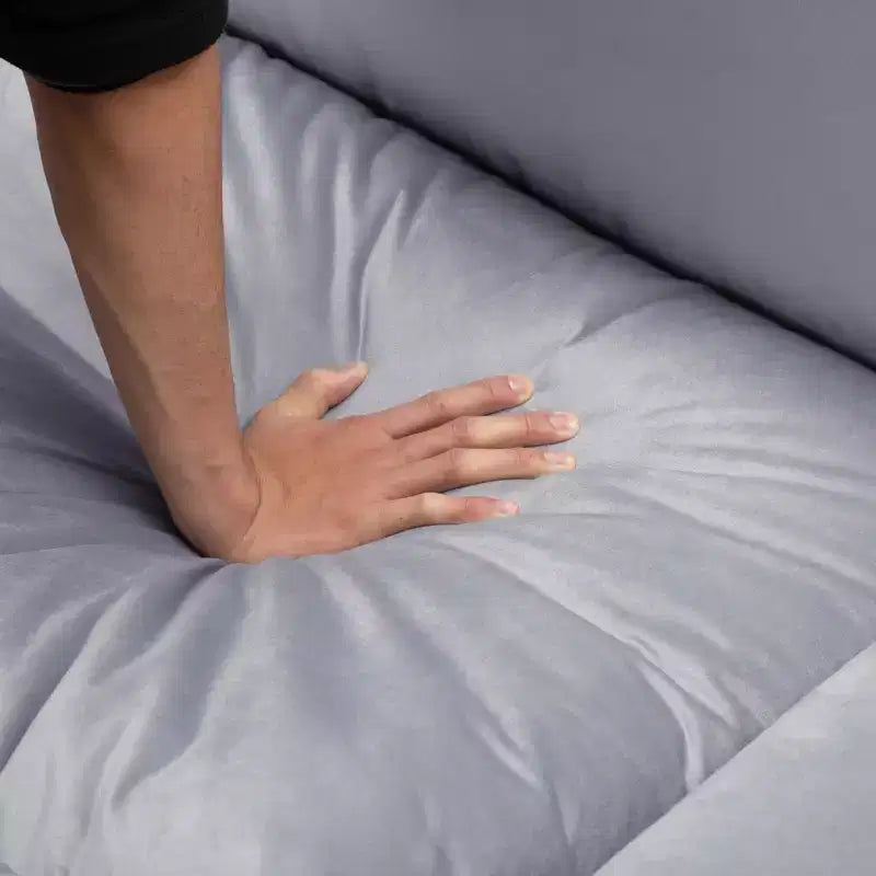 117.7 Ecksofa mit Ottomane, Dunkelgrau, Samtmaterial, Indoor-Sofa.