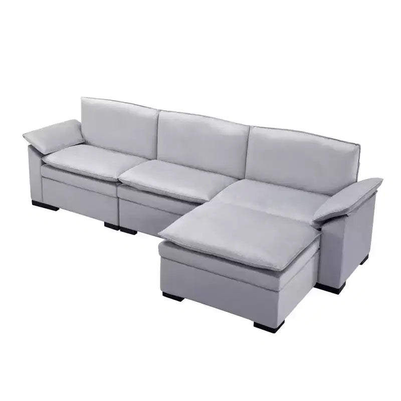 117.7 Ecksofa mit Ottomane, Dunkelgrau, Samtmaterial, Indoor-Sofa.
