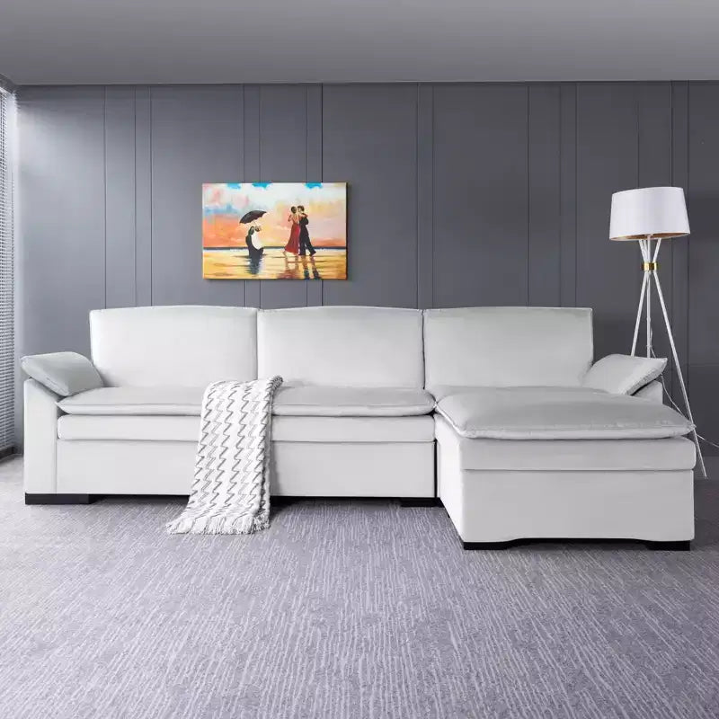 117.7 Ecksofa mit Ottomane, Dunkelgrau, Samtmaterial, Indoor-Sofa.