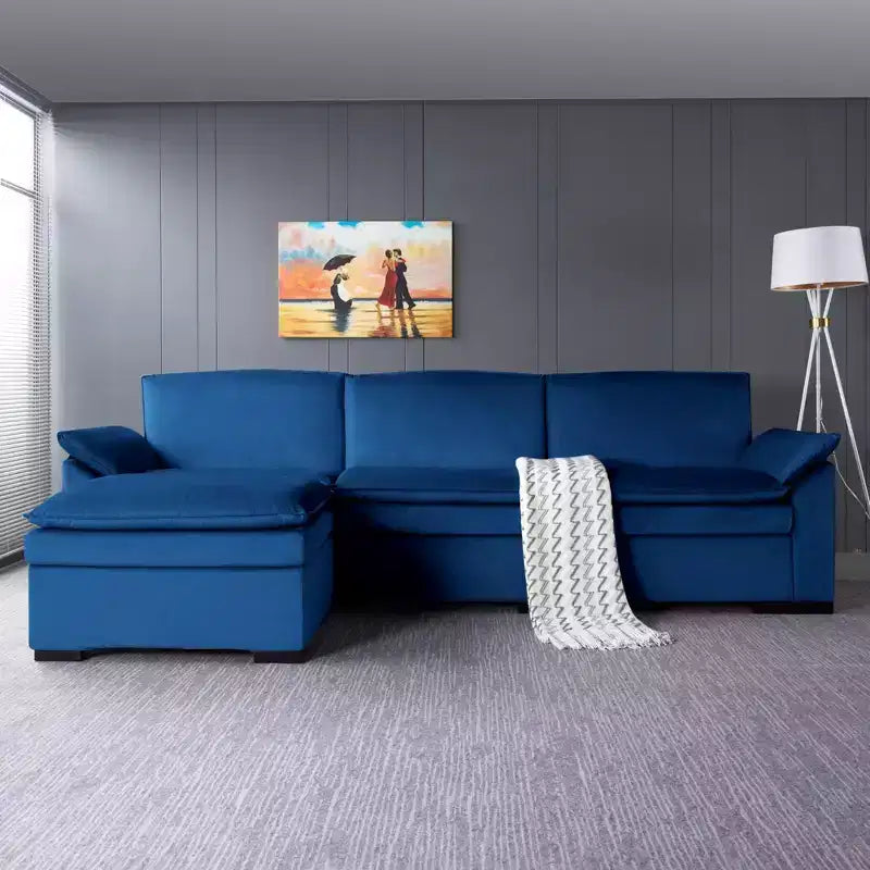 117.7 Ecksofa mit Ottomane, Dunkelgrau, Samtmaterial, Indoor-Sofa.