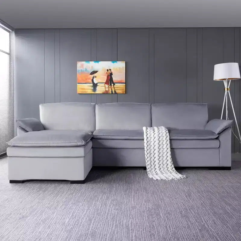 117.7 Ecksofa mit Ottomane, Dunkelgrau, Samtmaterial, Indoor-Sofa.