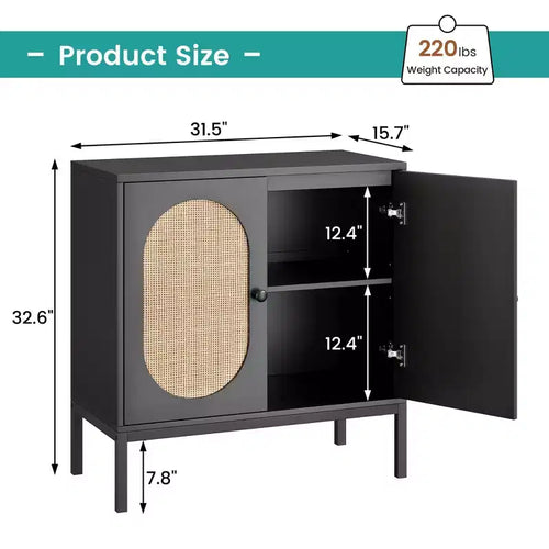 31,5" Sideboard Buffet mit Rattantüren für Küche oder Esszimmer