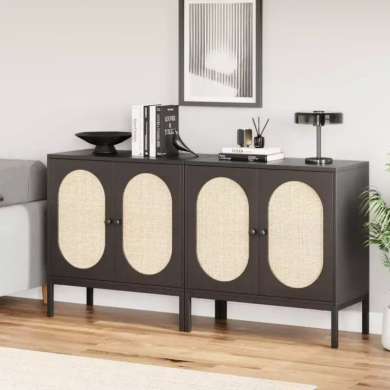 31,5" Sideboard Buffet mit Rattantüren für Küche oder Esszimmer