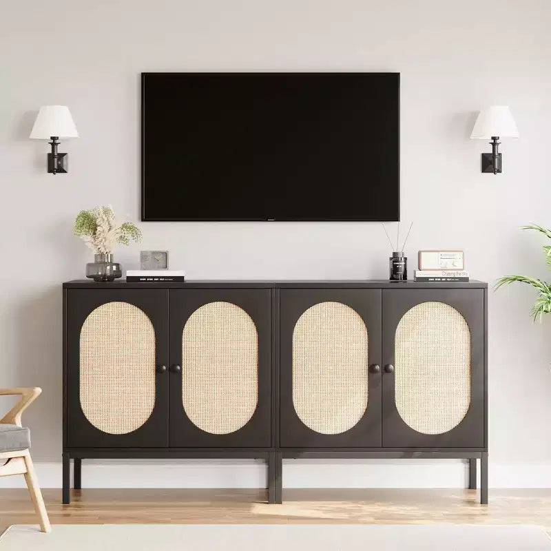 31,5" Sideboard Buffet mit Rattantüren für Küche oder Esszimmer