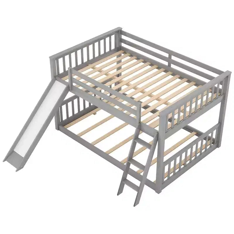 79.1" Etagenbett (Full-over-Full) mit umbaubarer Rutsche, Rausfallschutz und Leiter, Grau