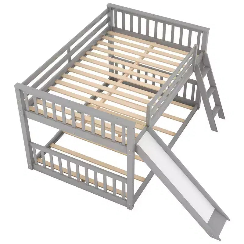 79.1" Etagenbett (Full-over-Full) mit umbaubarer Rutsche, Rausfallschutz und Leiter, Grau