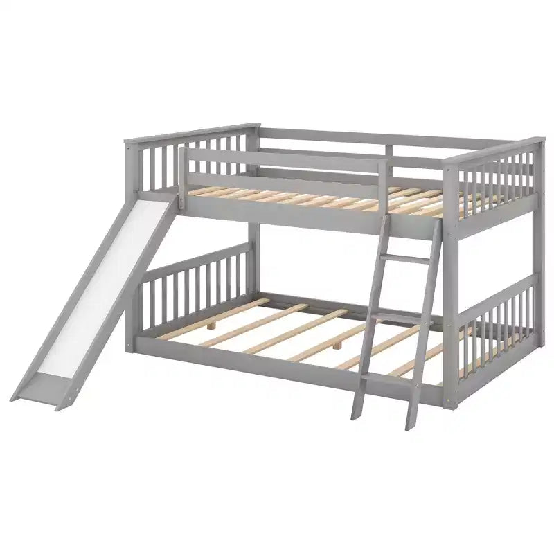 79.1" Etagenbett (Full-over-Full) mit umbaubarer Rutsche, Rausfallschutz und Leiter, Grau