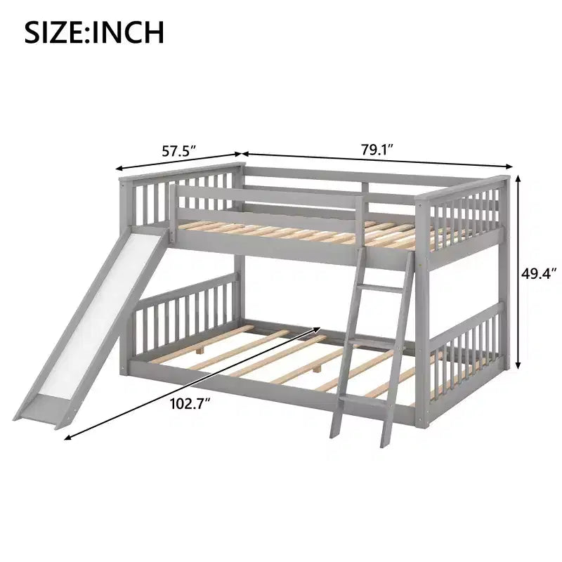 79.1" Etagenbett (Full-over-Full) mit umbaubarer Rutsche, Rausfallschutz und Leiter, Grau
