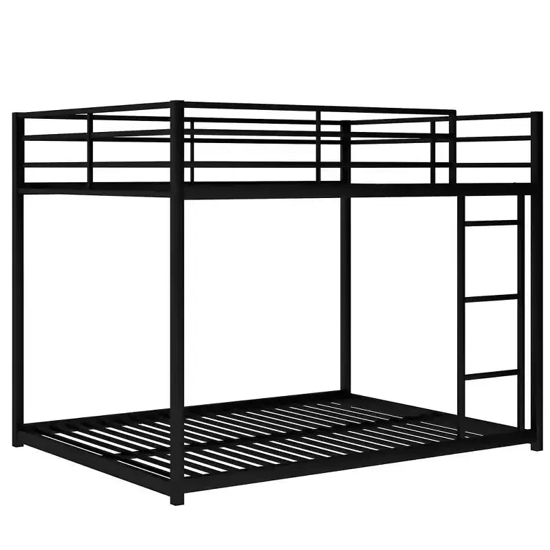 77,1" Etagenbett aus Metall (Full-Over-Full) mit Leiter und Sicherheitsgeländer, Schwarz