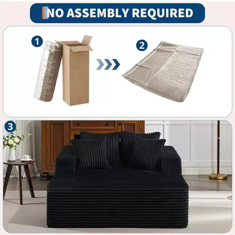 Übergroße 61-Zoll-Chaiselongue, Cordbezogenes Sofa mit 4 Kissen