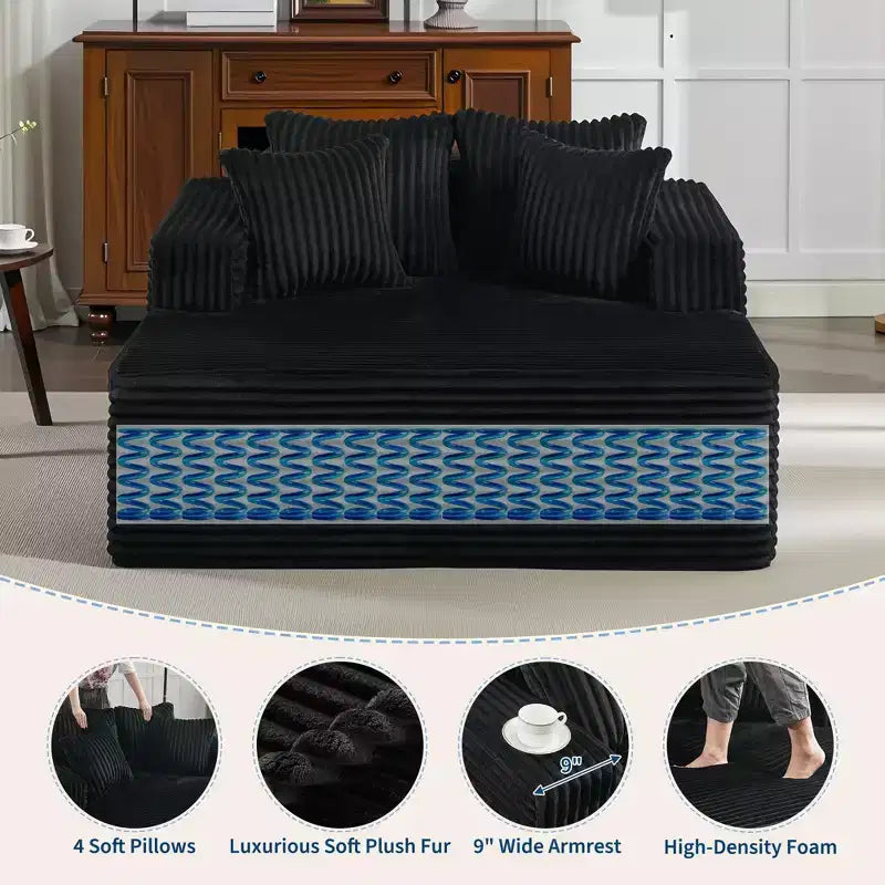 Übergroße 61-Zoll-Chaiselongue, Cordbezogenes Sofa mit 4 Kissen