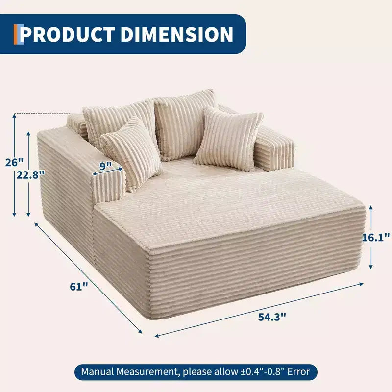 Übergroße 61-Zoll-Chaiselongue, Cordbezogenes Sofa mit 4 Kissen