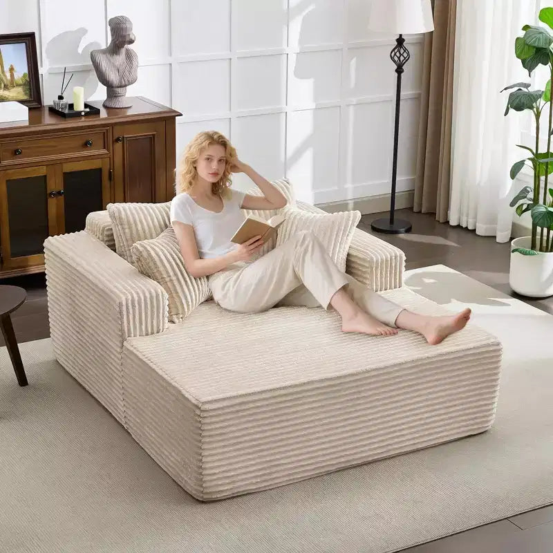 Übergroße 61-Zoll-Chaiselongue, Cordbezogenes Sofa mit 4 Kissen