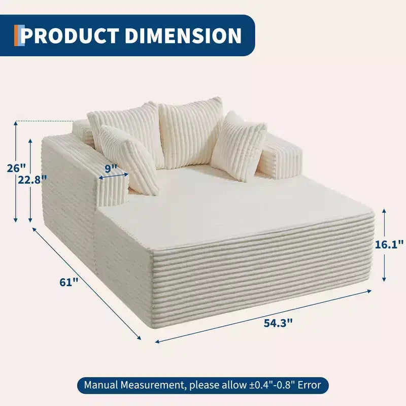 Übergroße 61-Zoll-Chaiselongue, Cordbezogenes Sofa mit 4 Kissen